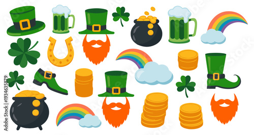 st patricks day sticker icon set