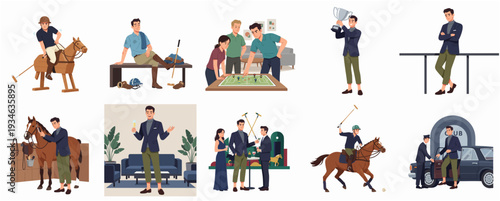 Stylish Polo Sport Lifestyle Illustration of People in Different Situation Set