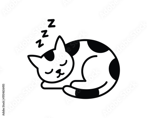 A cute black and white cat sleeping peacefully with a zzz sound effect.