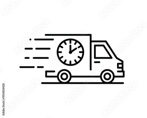 Speeding delivery truck with a clock symbolizing time-sensitive transportation