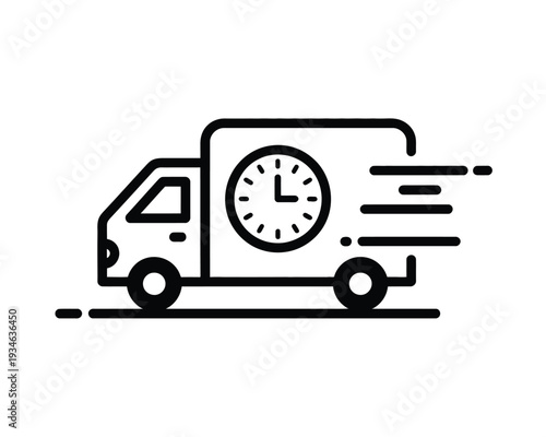 Delivery truck with a clock symbolizing timely service and punctuality