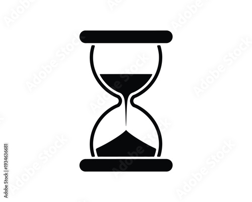 Classic hourglass with black sand against a white background