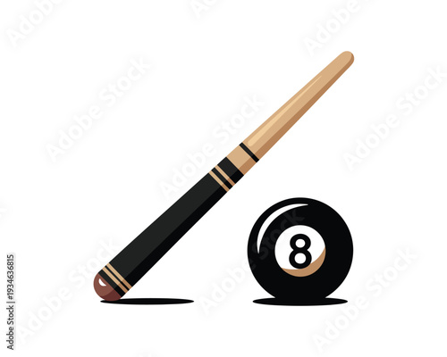 A pool cue striking an eight-ball in a billiards setting