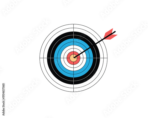 A red arrow precisely hits the bullseye of a white target with concentric rings