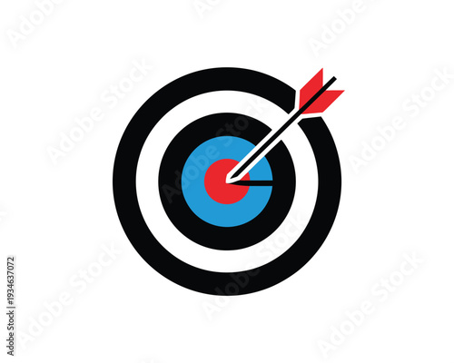 A vivid illustration of an archery target hit by a red and white arrow at the bullseye