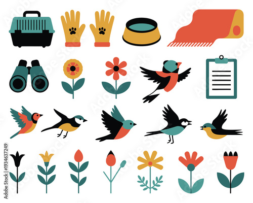 Whimsical nature and travel-themed flat icons set