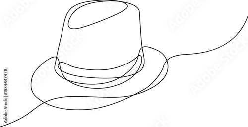 A detailed sketch of a classic fedora hat with a wide brim and a ribbon band. Vector