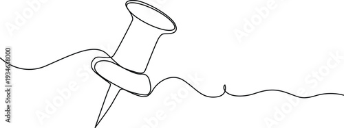 A close-up view of a push pin with a curved wire and a round head. Vector