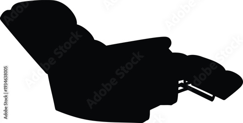 Black Recliner Chair Silhouette Icon Isolated on White Background for Furniture Design Concepts