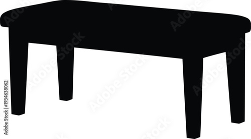 Black silhouette of a rectangular wooden bench isolated on white background vector illustration