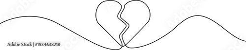 A delicate line drawing of a heart with a jagged crack running through it, symbolizing heartbreak. Vector