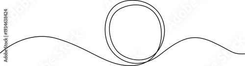 A black and white drawing of a wavy line with a circular loop in the middle. Vector