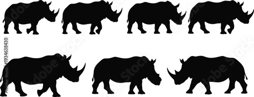 Rhinoceros silhouettes collection, wild animal vector, safari wildlife icons, rhino outline set, nature design illustration, black silhouette art, mammal