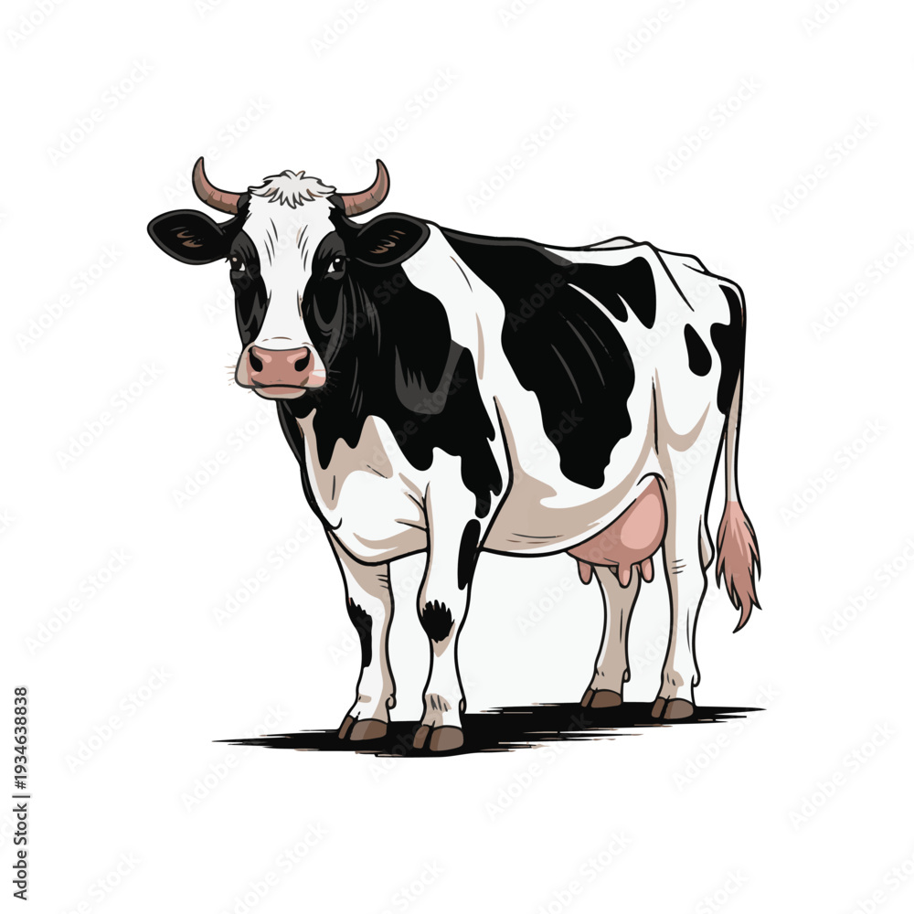 Fototapeta premium Cute cartoon cow standing on white background vector illustration