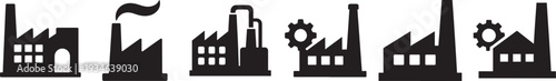 Factory icon set industrial building vector silhouette collection editable glyph symbols pack