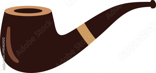 Classic brown tobacco smoking pipe illustration isolated on white background, vintage retro style vector art
