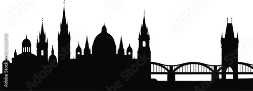 Budapest skyline silhouette vector illustration with iconic parliament and bridge on white background