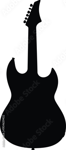 Black Electric Guitar Silhouette Isolated on White Background for Music and Rock Design Projects