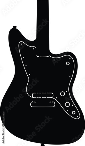 Black Electric Guitar Silhouette Vector Isolated on White Background for Music Design