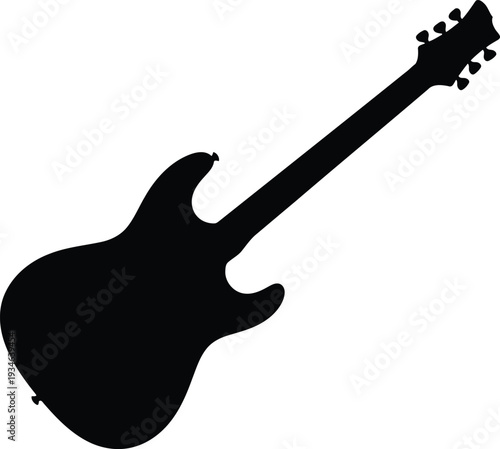 Black Electric Guitar Silhouette Isolated on White Background for Music and Rock Design Projects