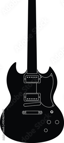 Black electric guitar silhouette vector illustration for music posters and rock concert designs
