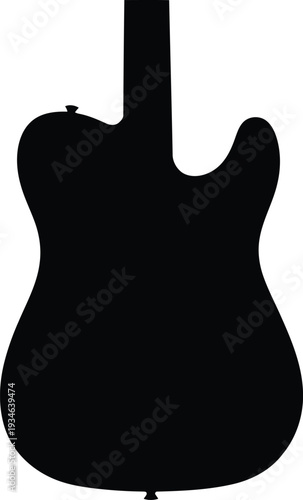 Black electric guitar silhouette isolated on white background for music design and creative projects