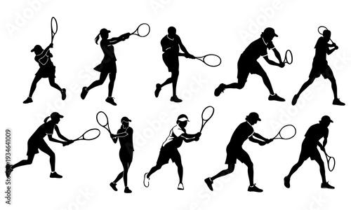Dynamic sequence of a tennis player in various action poses on the court