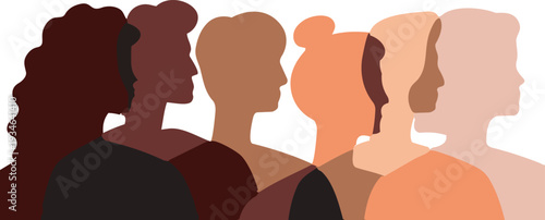 Embracing Unity: Silhouettes of diverse women blend together, showcasing strength and solidarity. A powerful image that promotes inclusion and female empowerment.