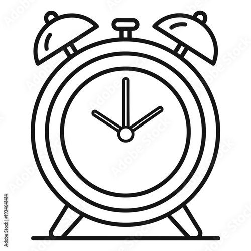 A simple line drawing of an alarm clock on a with two bells on top and a round face