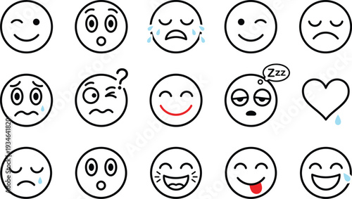 Emoticon vector illustration, expressive face icons design, emotional symbols art, communication graphics inspiration, colorful emoticons pattern for creative projects