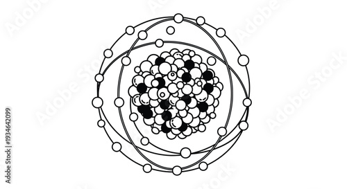 Diagram of an atom depicting electrons orbiting a central nucleus