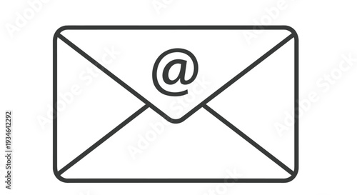 Simple line drawing of an envelope with an at symbol inside