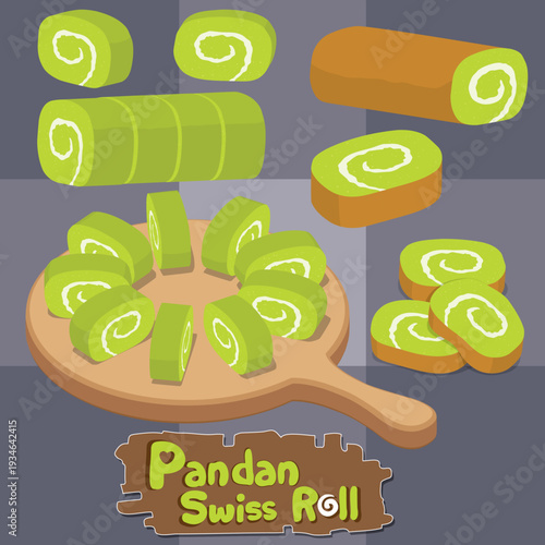 Pandan Swiss roll is a fluffy green sponge cake filled with fragrant pandan cream. Its soft texture and sweet aroma make it a delightful tropical treat, popular in Singaporean bakeries.