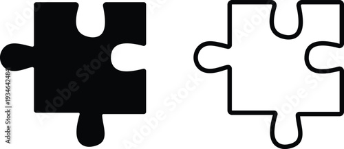 Black puzzle piece vector set collection group with jigsaw element icons, connection solution symbol isolated on transparent background, outline silhouette editable minimalist design