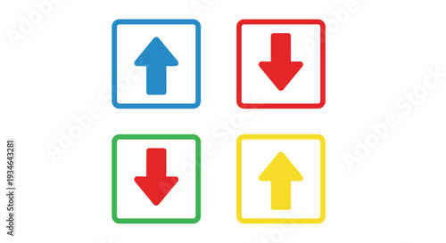 Colorful up and down arrow icons in squares on for navigation or direction, Generative AI.