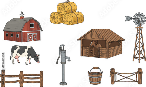 Gold mining and treasure hunt icon set with mine cave pickaxe gems chest coins, flat vector illustration