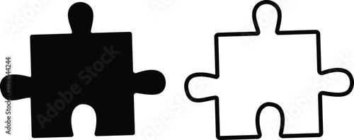Black puzzle piece vector set collection group with jigsaw element icons, connection solution symbol isolated on transparent background, outline silhouette editable minimalist design