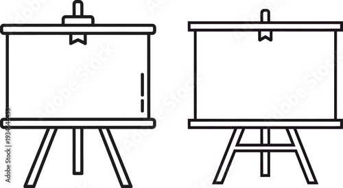 Line drawings of two easels with blank canvas