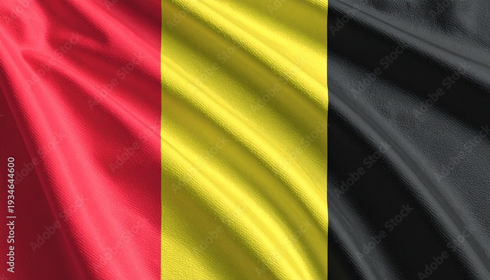 Fototapeta premium Vertical tricolor flag with black, yellow, and red stripes representing Belgium.
