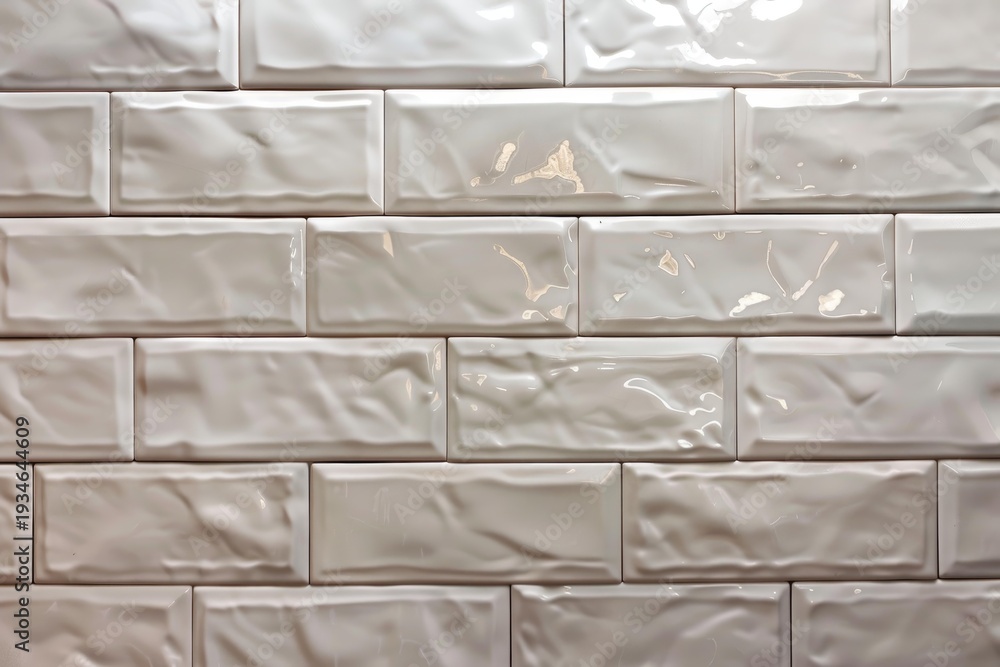Fototapeta premium White glossy ceramic tiles creating an uneven textured wall, ideal for modern interior design projects