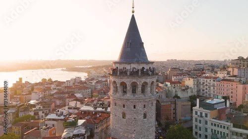 Wallpaper Mural Cinematic aerial shot of Galata Tower at sunset in Istanbul, Turkey Torontodigital.ca