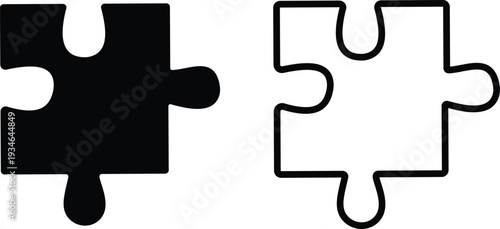 Black puzzle piece vector set collection group with jigsaw element icons, connection solution symbol isolated on transparent background, outline silhouette editable minimalist design