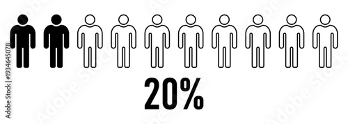 Male population statistics concept showing 20 percent majority and minority comparison with men figures demographic equality social analysis marketing research survey data visualization