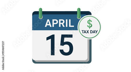 April 15th calendar page with tax day notification.