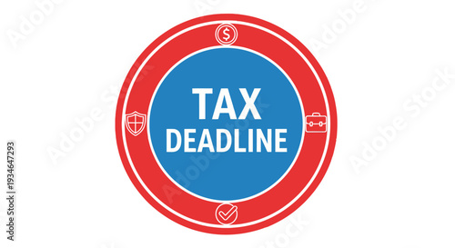 Tax Deadline Reminder Icon with Red and Blue Colors.