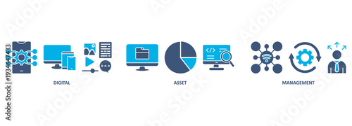 Dam banner web icon vector illustration concept of digital asset management with icon of binary, automation, processing, design, data, network, and connection