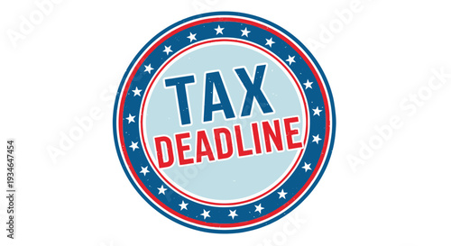 Tax Deadline Reminder Badge with Red and Blue Colors.