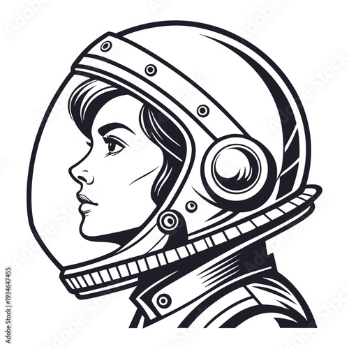 Astronaut Profile in Space Helmet Line Art