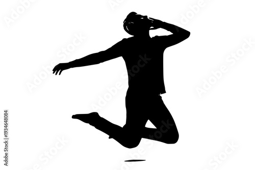 Person Wearing Headphones Jumping with Joy Silhouette Vector for Music Lover and Happy Lifestyle Concept