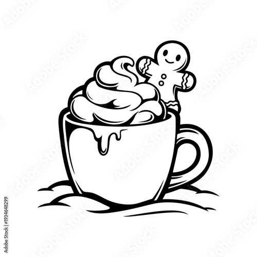 Gingerbread Man Hot Chocolate Mug Illustration